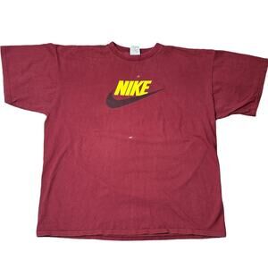 Vintage Nike Team Red T-Shirt, Yellow & Black Swoosh, XXL, 90s Style